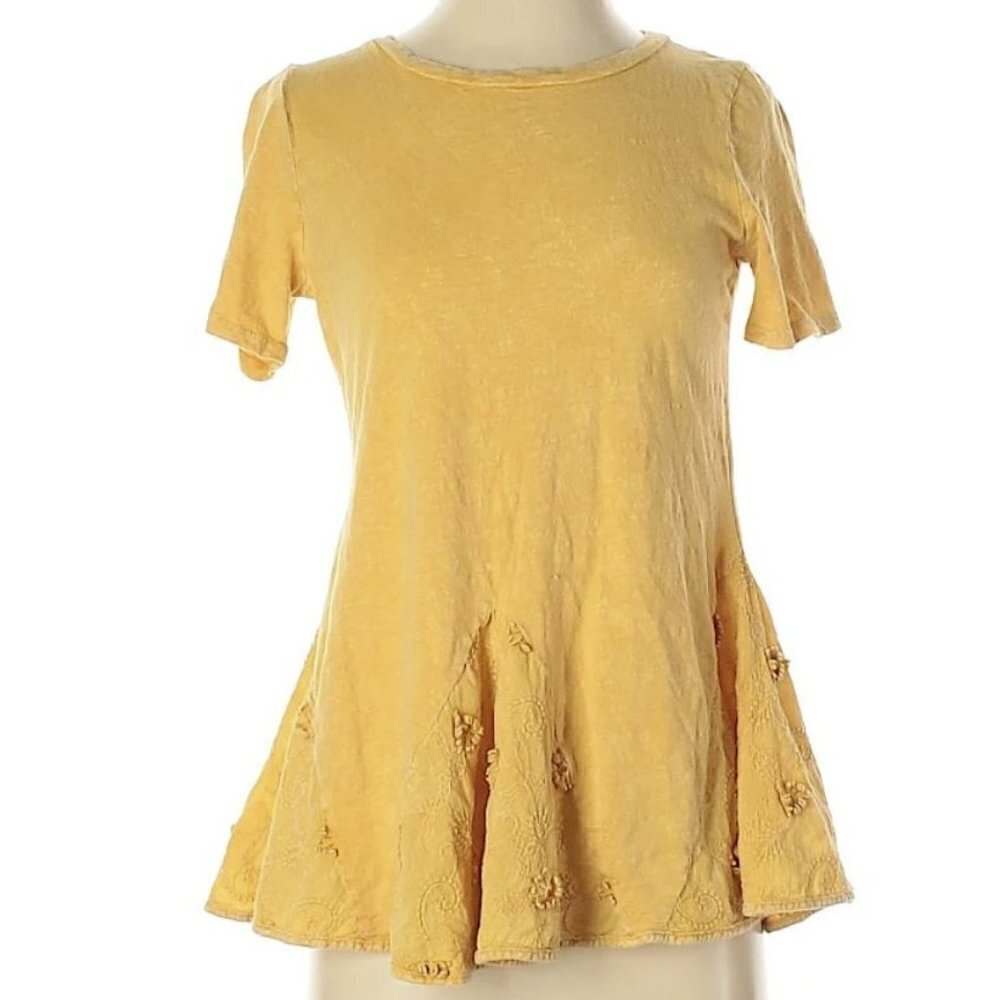Eri + Ali Peplum Embroidered Short Sleeve Top Sm